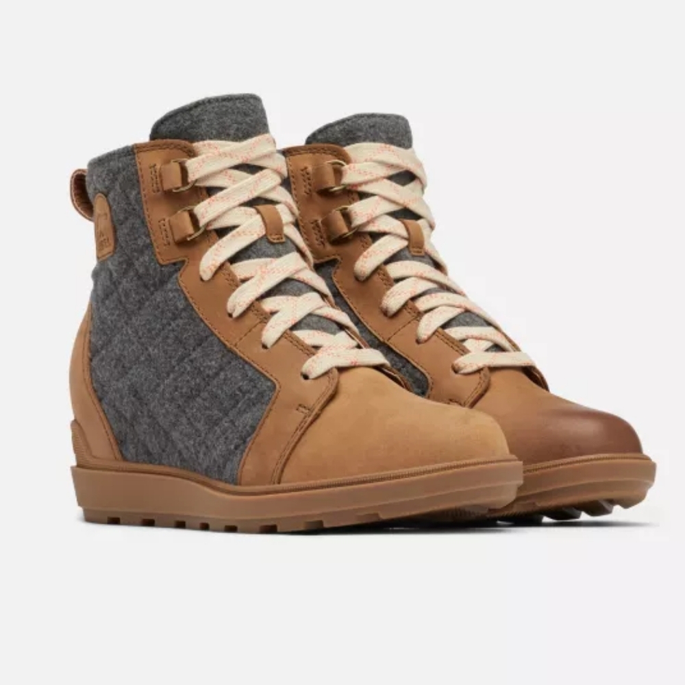 NWT New Sorel Evie Waterproof Quilted Brown Gray Wedge Winter Bootie Boot